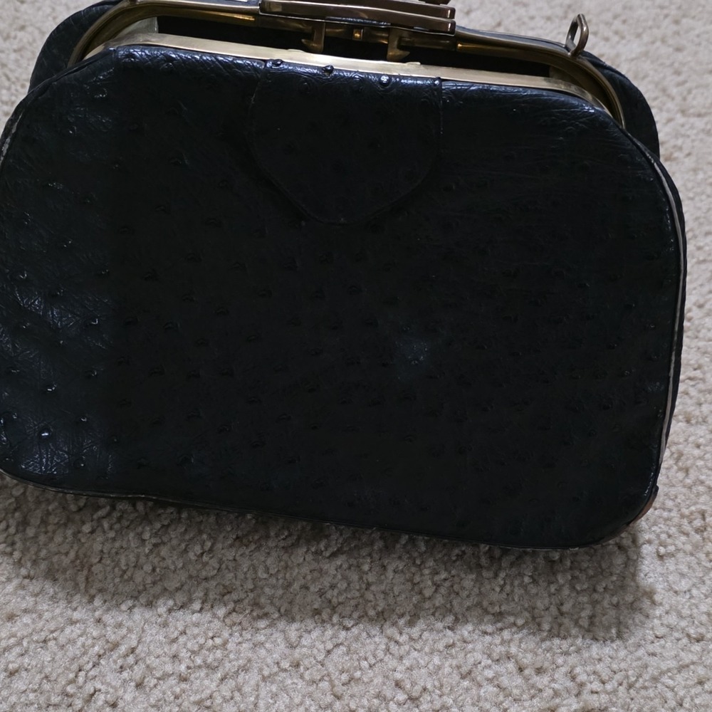 Fendi Original Vintage Black Leather Frame Handbag Purse with Clasp Closure
